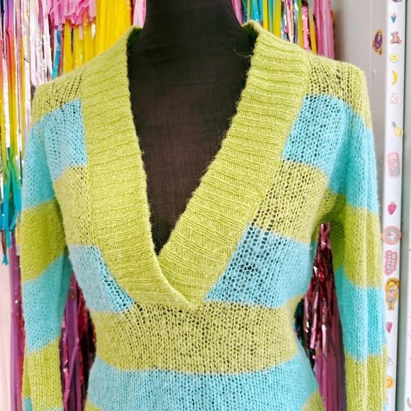 Vintage 90s y2k striped v neck knit long sleeve - Picture 3 of 4